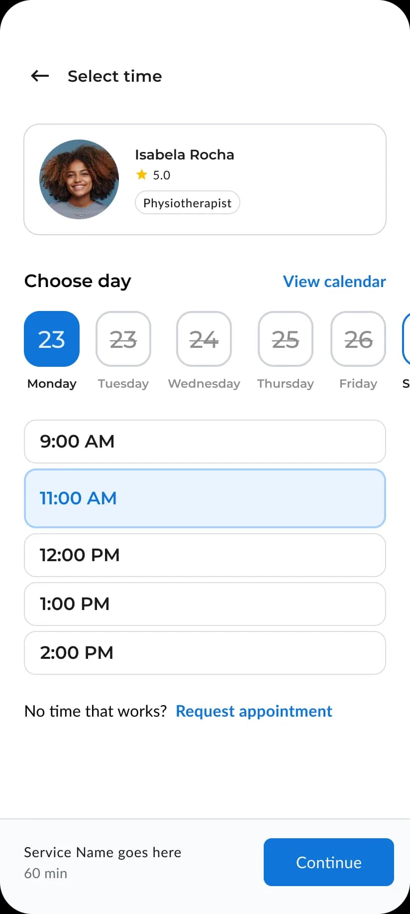 CareChain app screen showing booking flow
