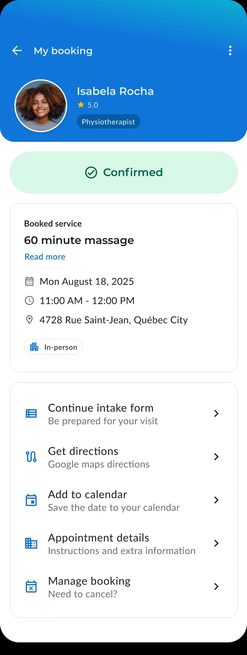 CareChain app screen showing appointment management